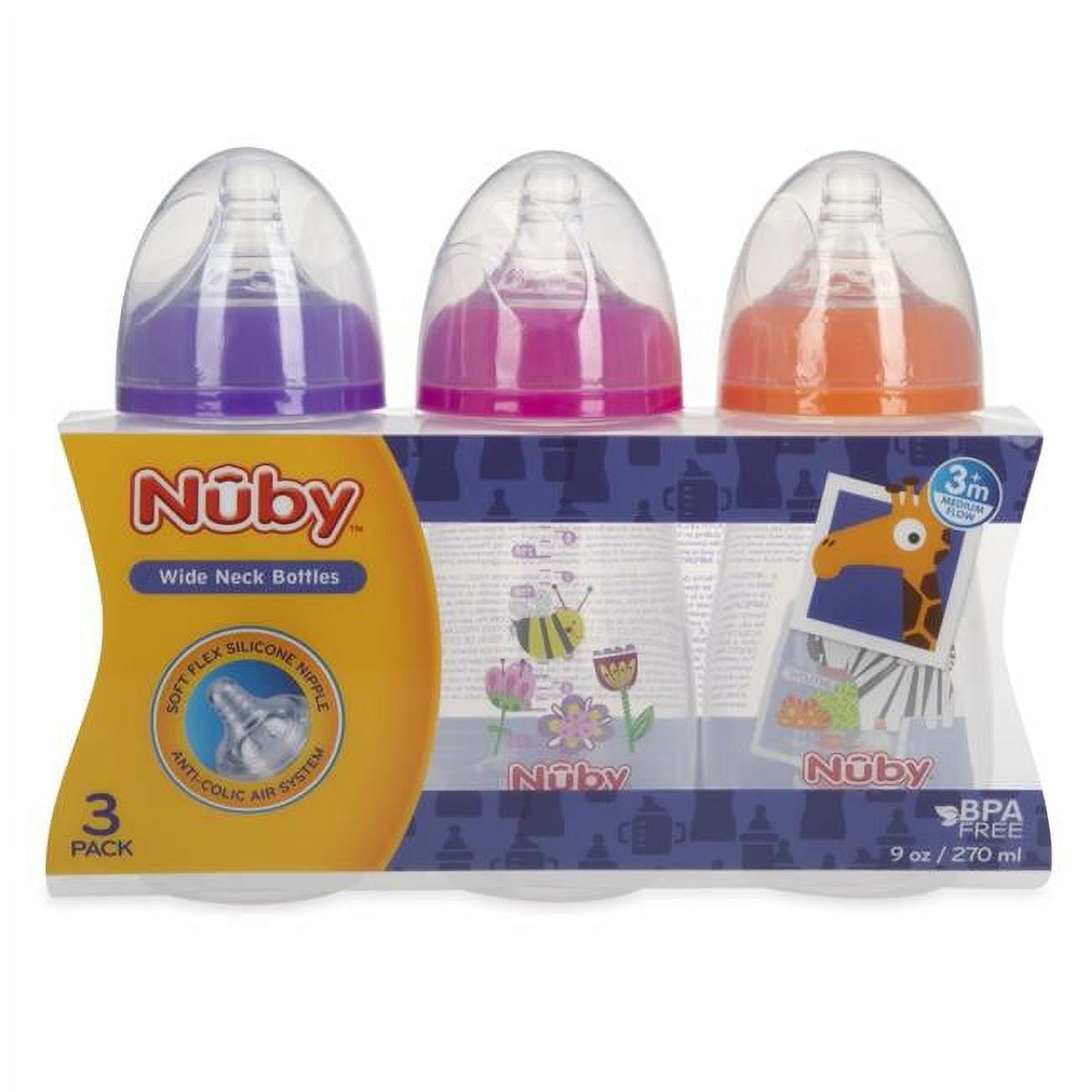 Picture of DDI 2360073 Nuby Wide Neck Bottles with Anti-Colic Air System & Medium Flow - 3 Count - Case of 24