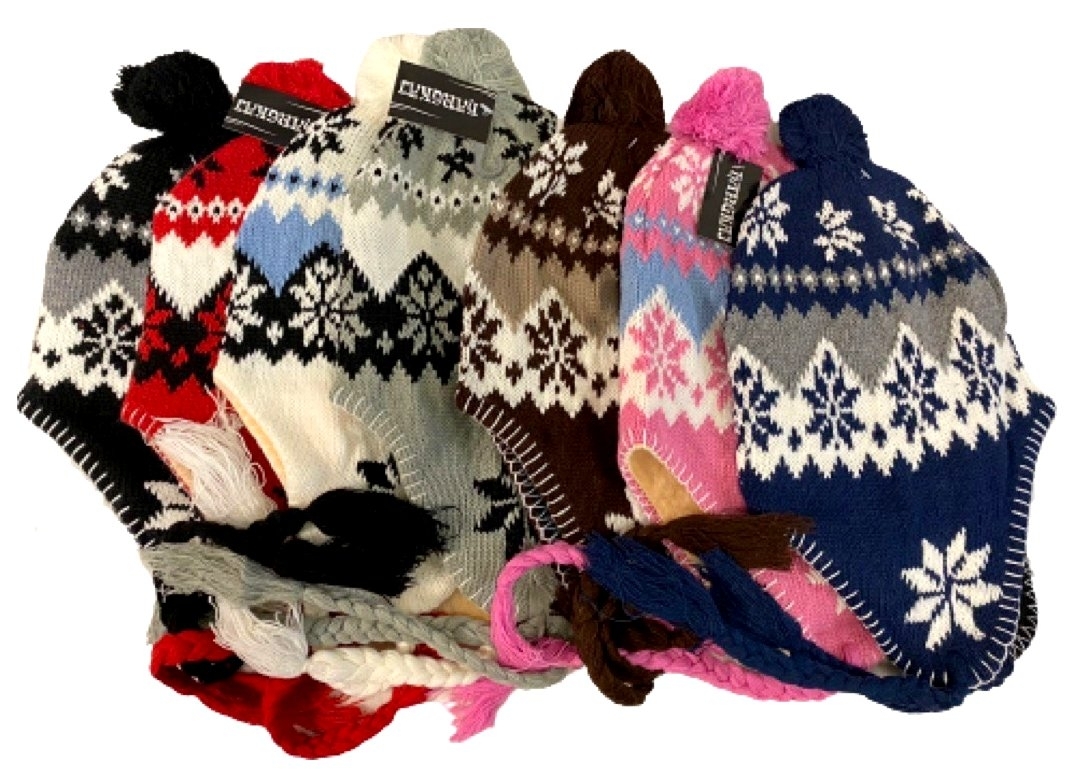 Snowflake Knit Winter Hats - Assorted case of 24