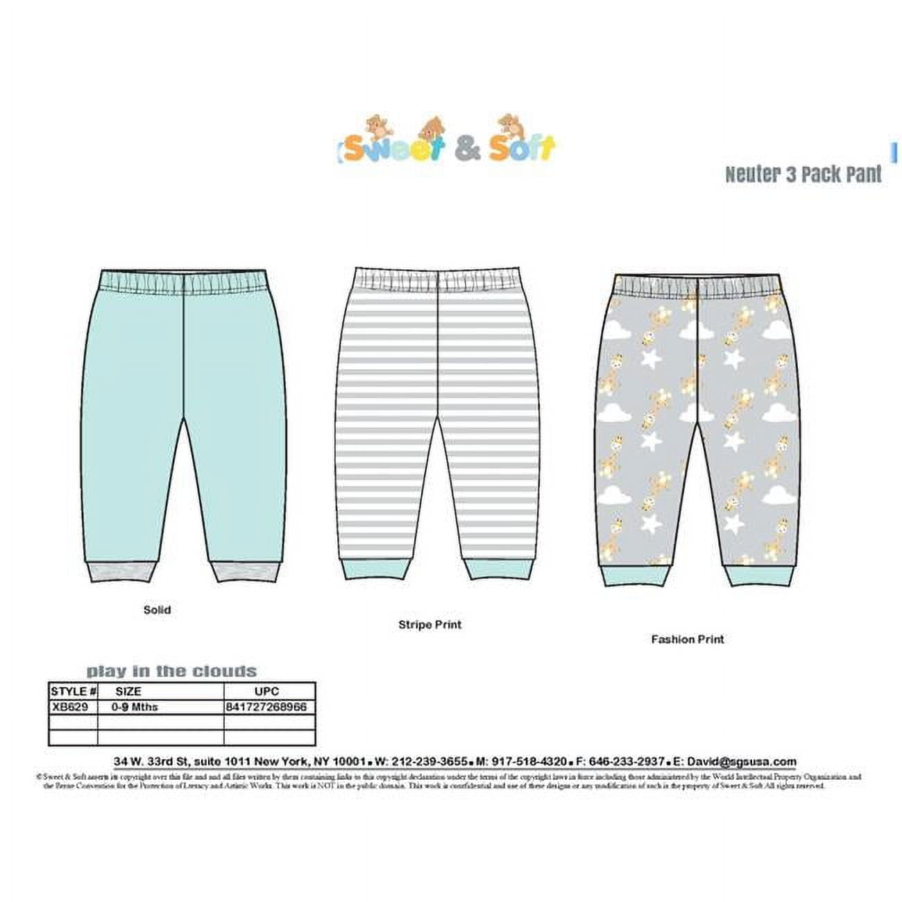 2363800 Babies Pants with Giraffe Collection, Mint, Grey & Yellow - Size 0-9M - 3 Per Pack - Case of 24 -  Sweet & Soft