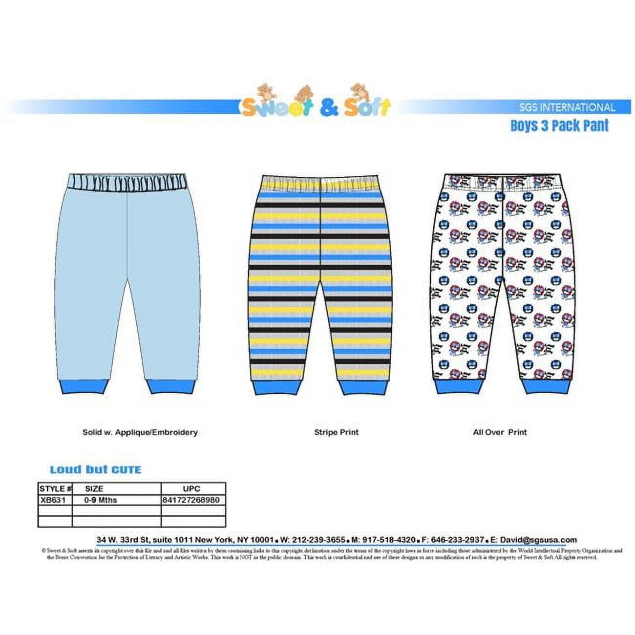 2363802 Baby Boys Pants with Lion Collection, Blue & Grey - Size 0-9M - 3 Per Pack - Case of 24 -  Sweet & Soft