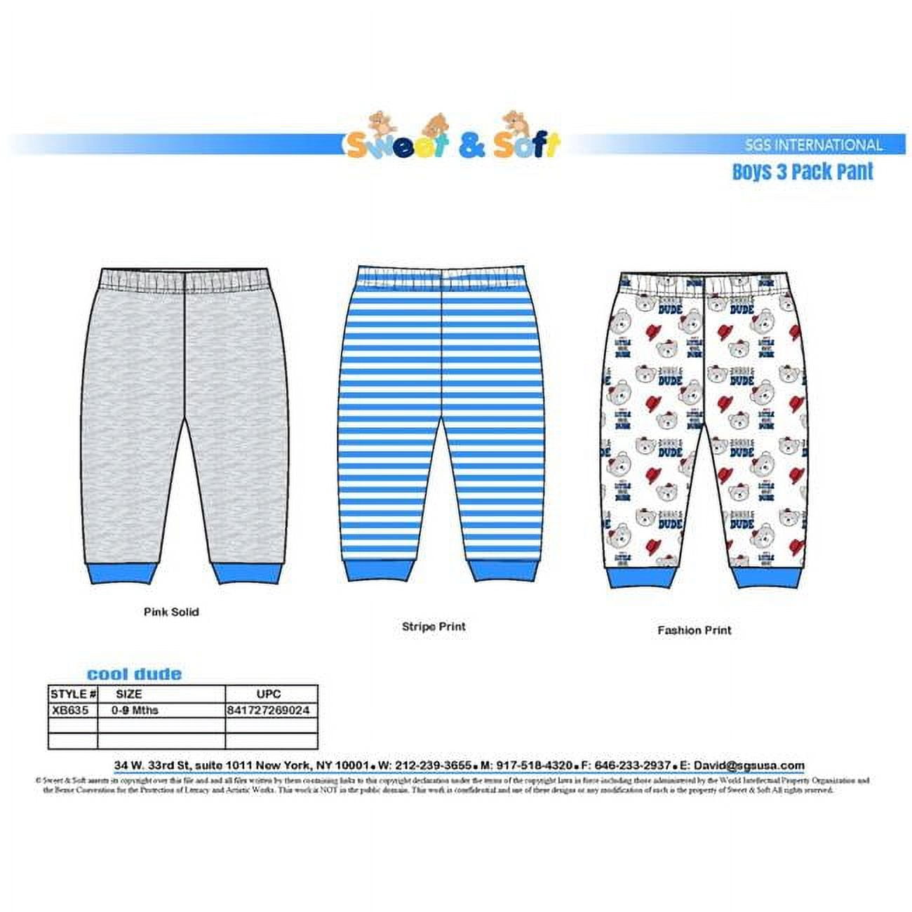 2363807 Baby Boys Pants with Cool Dude Bears, Blue & Grey - Size 0-9M - 3 Per Pack - Case of 24 -  Sweet & Soft