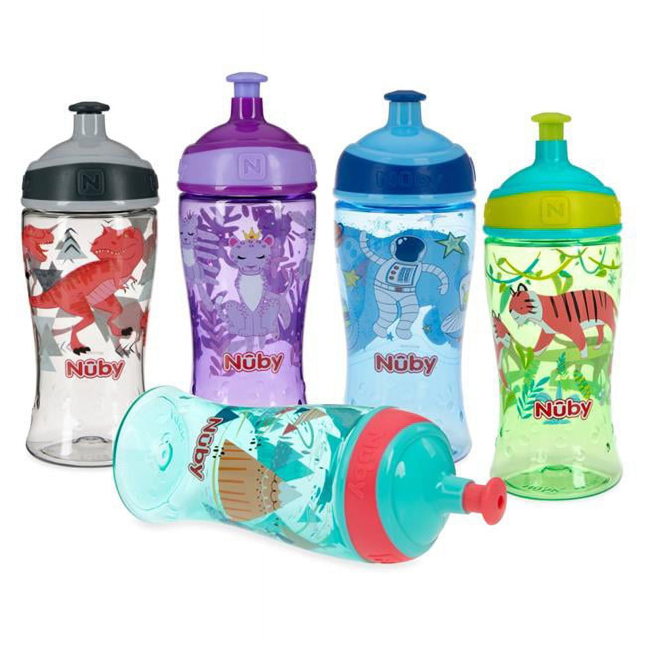 Picture of Nuby 2364771 12 oz Nuby Pop Up Super Slurp Jungle Animals Water Bottles - Case of 24 - Pack of 24