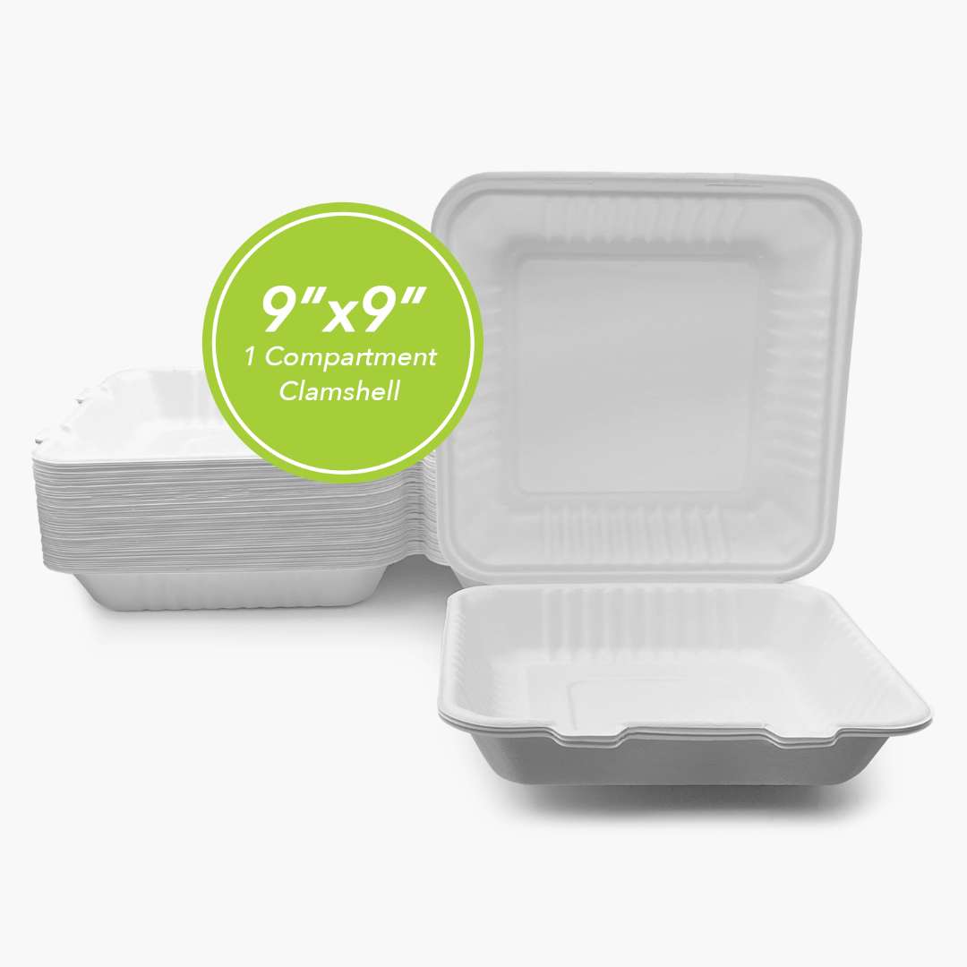 DDI 2365237 Disposable Clamshell Food Boxes - 1 Compartment, 9 x 9 case of 2