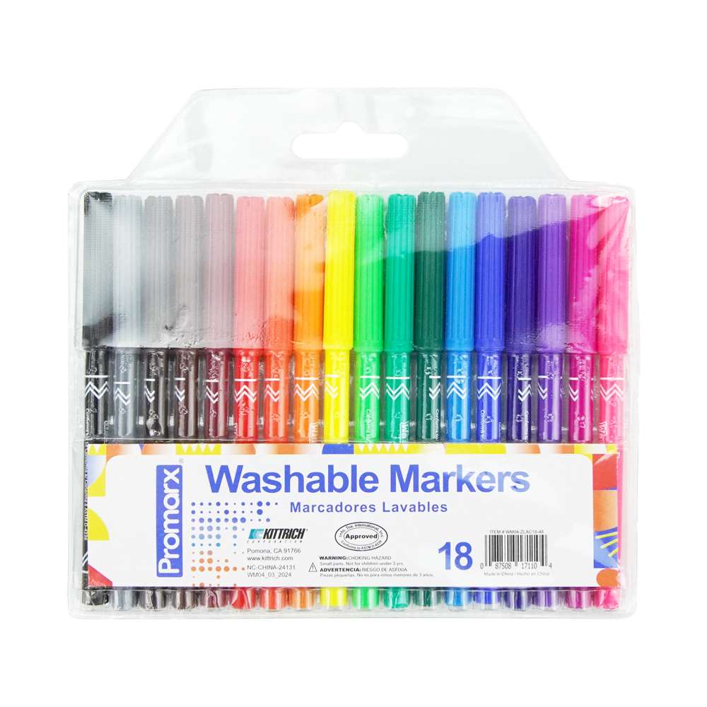 Washable Markers - 18 Pack, Non-Toxic case of 48