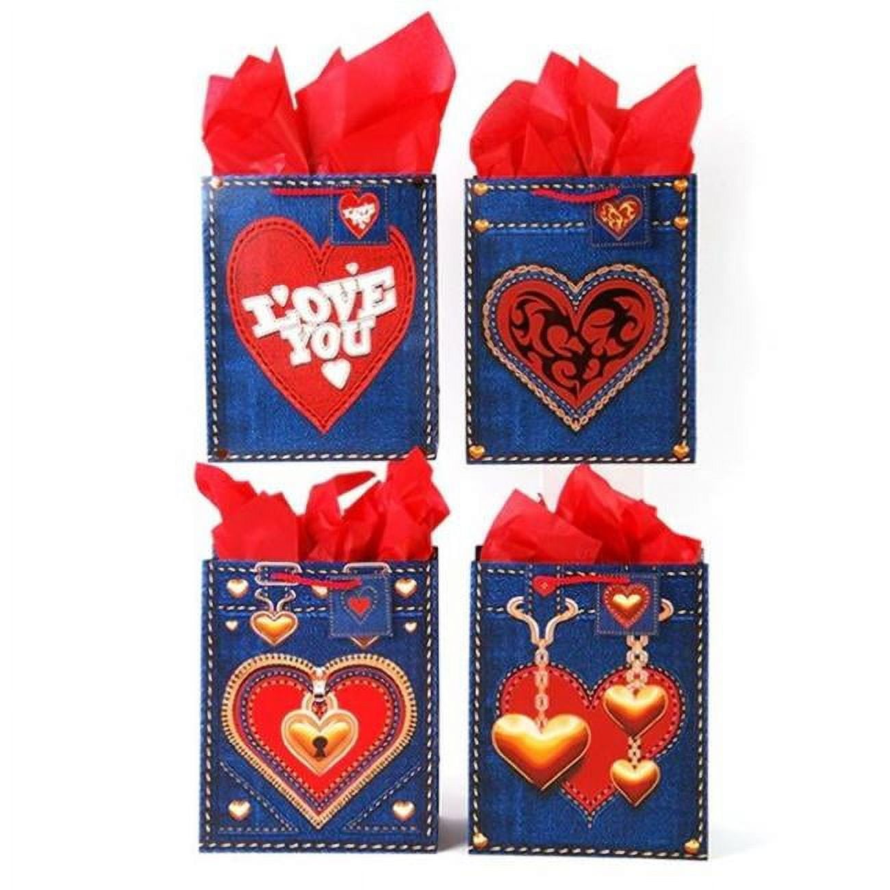 Picture of DDI 2368115 4 Matte Denim Design Valentine Gift Bags&#44; Large - Case of 120