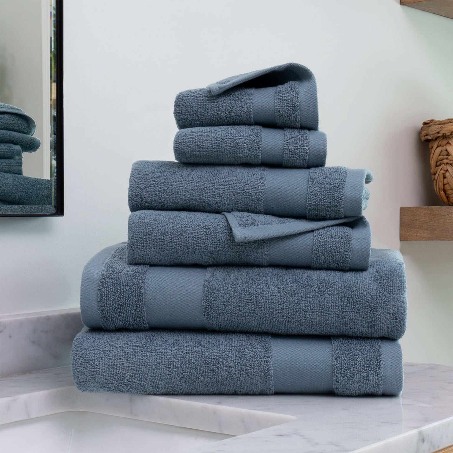 Bath Towel Sets - Light Blue, 6 Piece, 100% Cotton, Ultra Soft case of 4