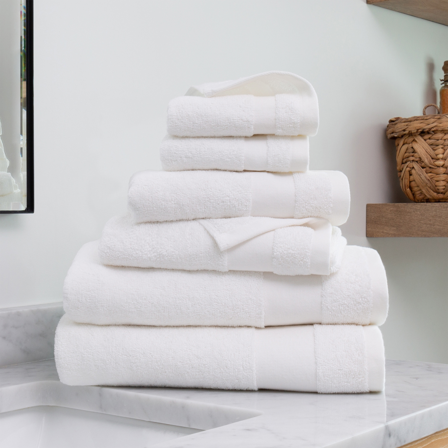 Bath Towel Sets - White, 6 Piece, 100% Cotton, Ultra Soft case of 4