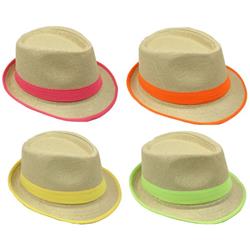 Picture of DDI 1875524 Straw Fedora Hat with Neon Color Ribbon&#44; Tan & Black - One Size Fits Most - Case of 48