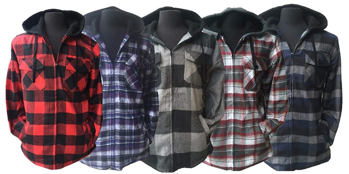 Men's Sherpa Lined Flannel Jacket, Size S-2X case of 12