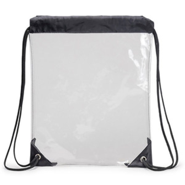 14 Clear Drawstring Backpacks - Black Trim, Vinyl case of 72