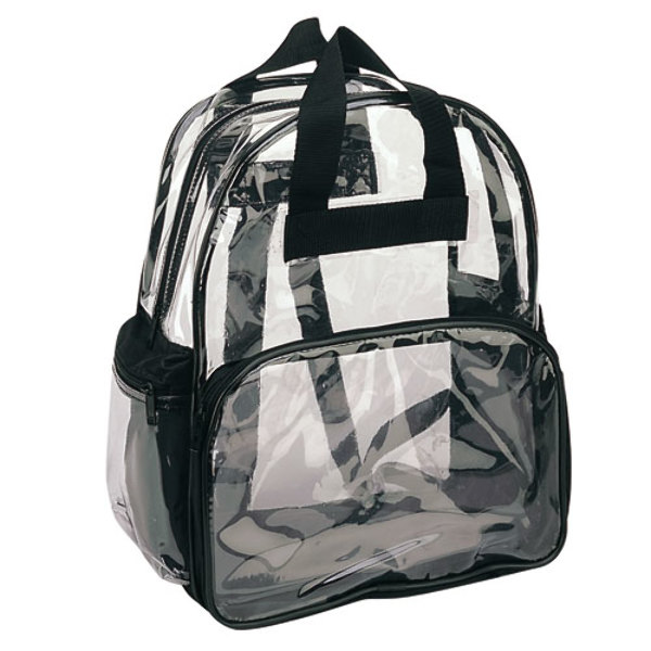 14 Clear Backpacks - Black Trim, 2 Outside Pockets case of 24