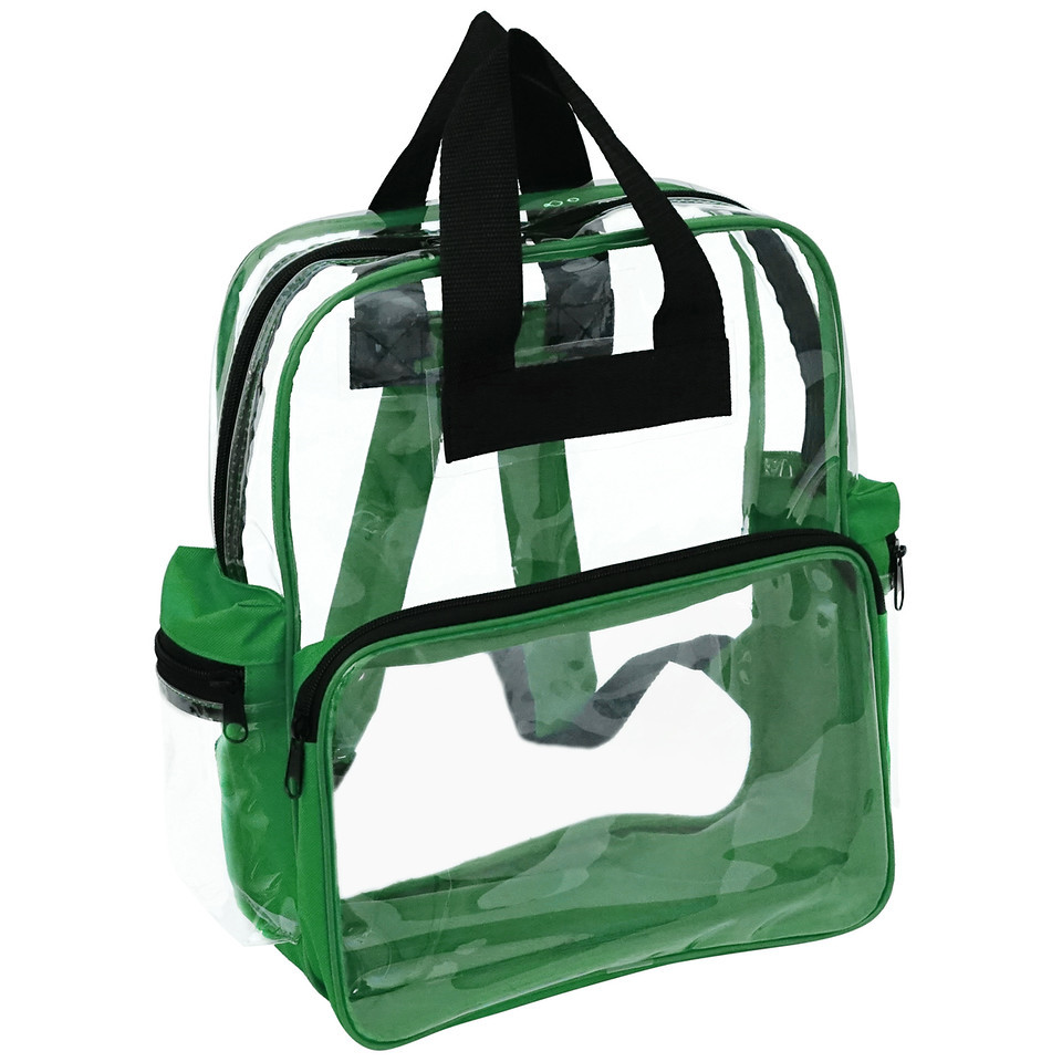 15 Clear Backpacks - Green Trim case of 24