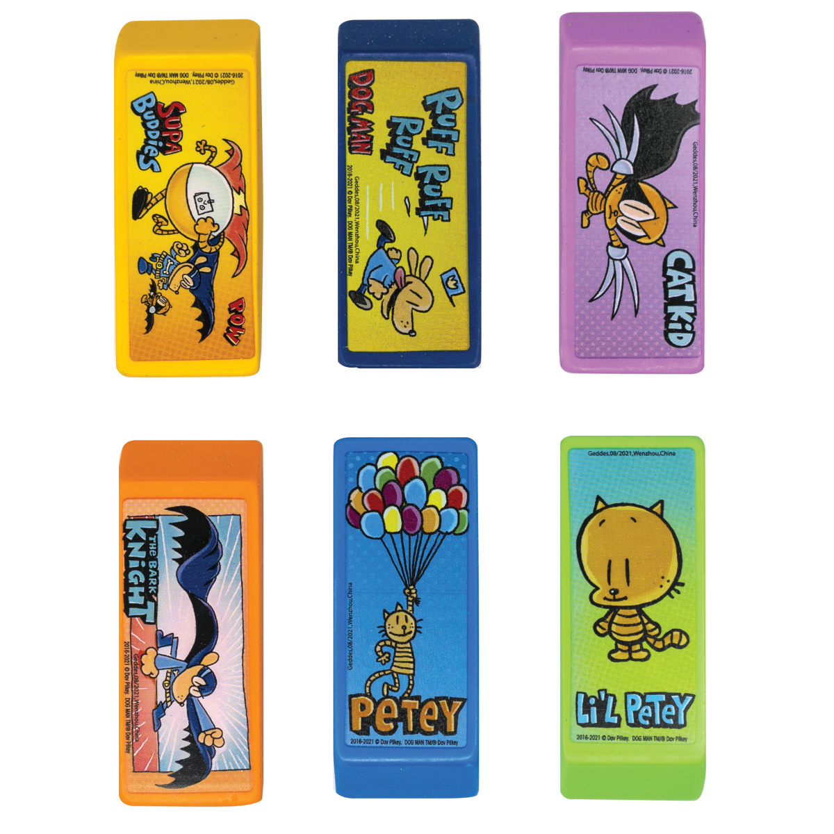 Dog Man Beveled Erasers - 6 Designs case of 288