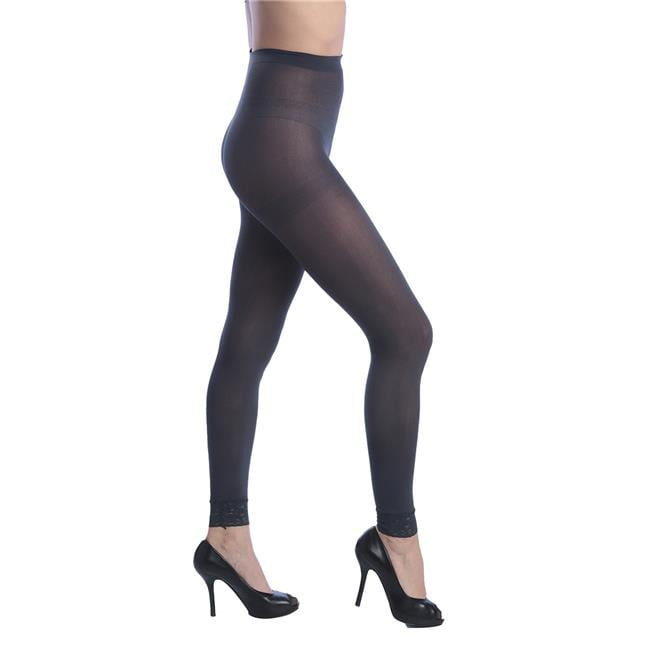 Picture of DDI 2372621 Women Opaque Control Top Footless Lace Tights&#44; Charcoal - Queen Size - Case of 120