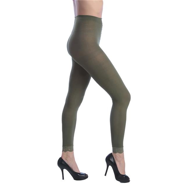 Picture of DDI 2372625 Women Opaque Control Top Footless Lace Tights&#44; Olive - Queen Size - Case of 120