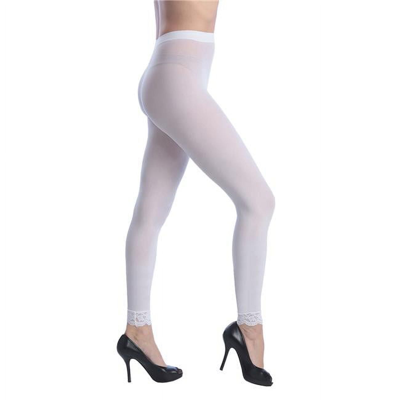 Picture of DDI 2372627 Women Opaque Control Top Footless Lace Tights&#44; White - Queen Size - Case of 120