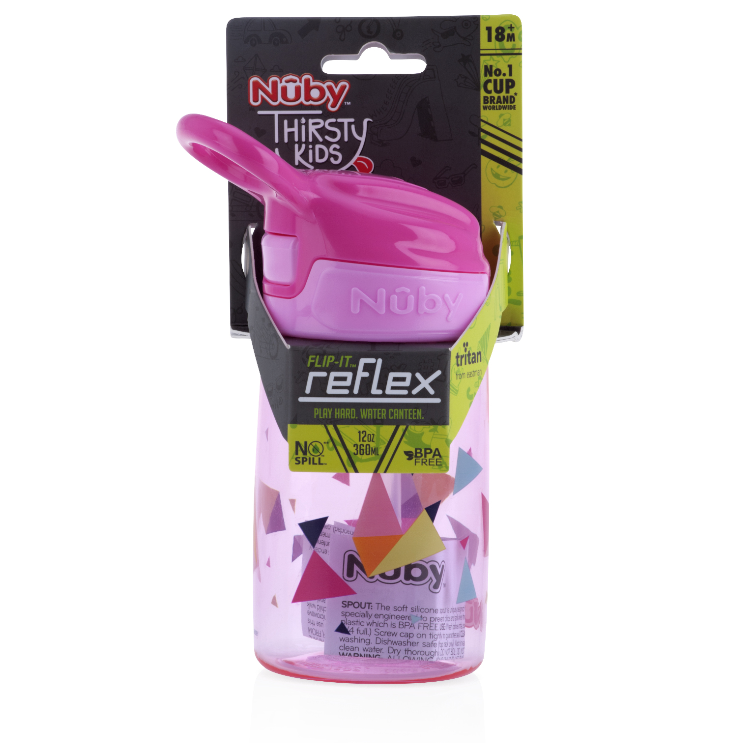 Nuby Push Button Cups with Soft Spout - 12 oz, 18M+, Pink case of 24