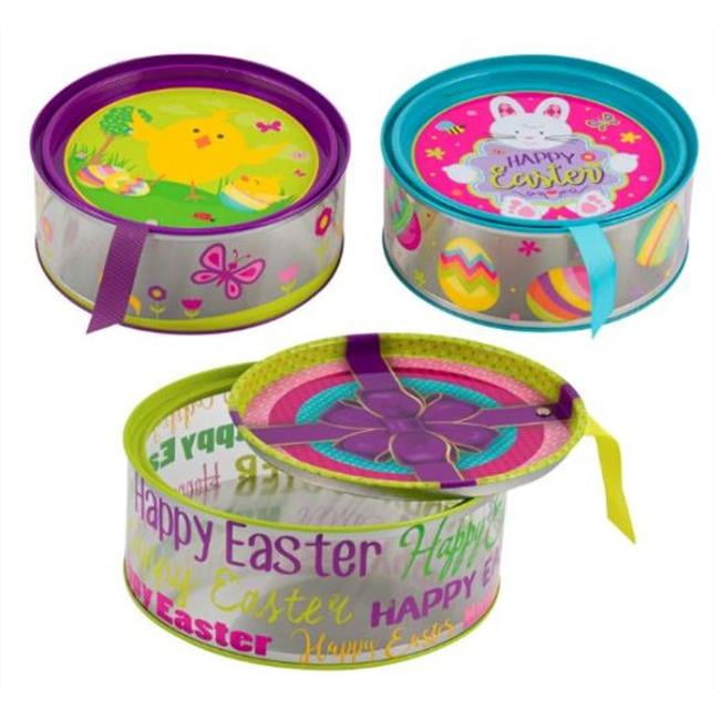 Picture of DDI 2368103 See-Thru Easter Round Containers&#44; 3 Patterns - Pack of 12