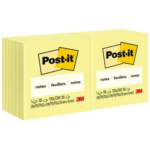 DDI 2375068 Sticky Notes - Canary Yellow, 100 Sheets, 12 Pack case of 18