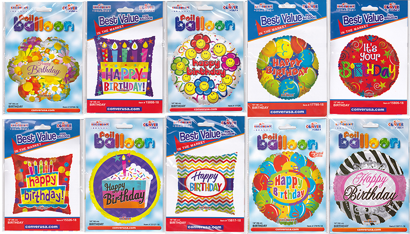 2345323 Mylar Birthday Balloons - Assorted, 18 case of 100
