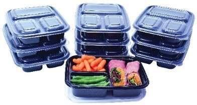 2385114 3-Section Meal Prep Containers - 20pc, Black case of 120