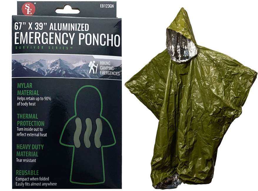 2385924 Olive Green Emergency Aluminized Poncho - 67 x 39 case of 24