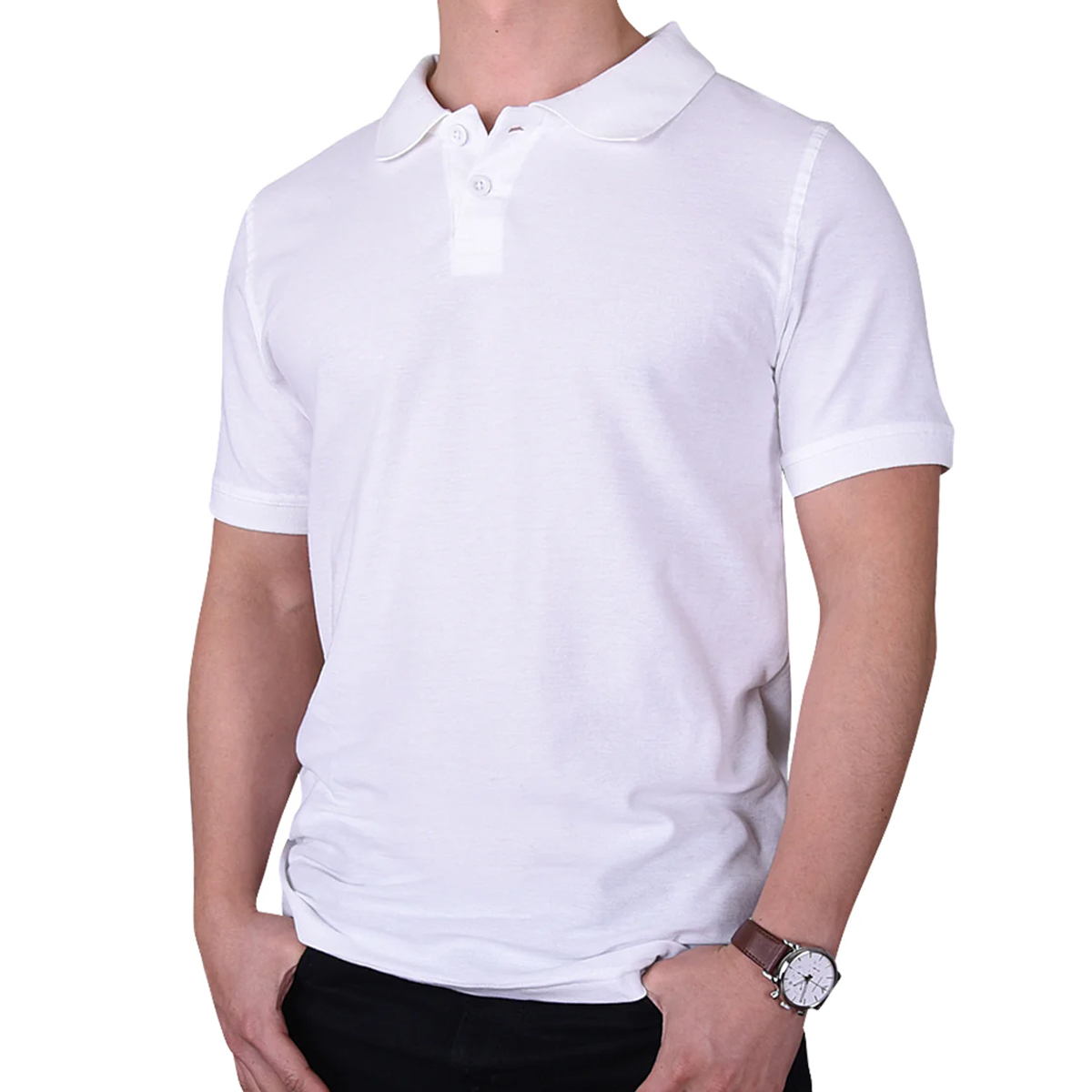 2370504 Mens Slim Polo Uniform Shirts - White, Medium - Case of 60