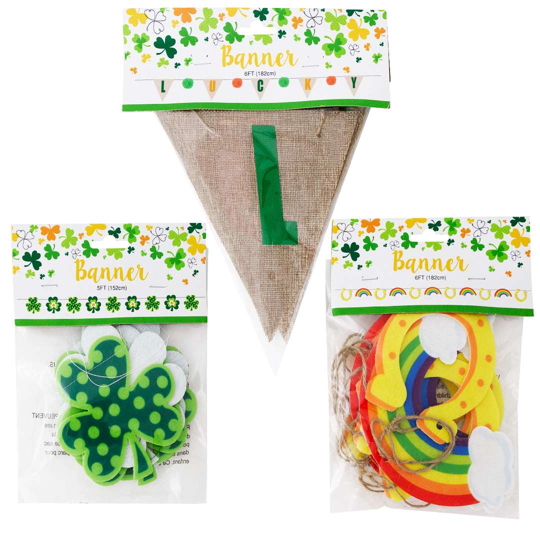 2382153 St. Patrick's Day Banner, Three Assorted case of 36
