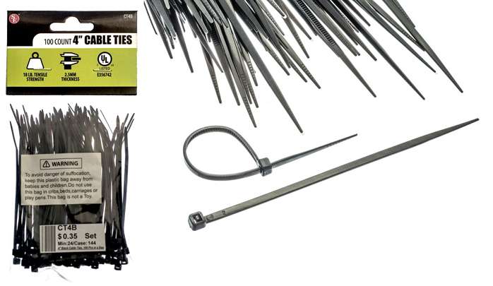 2387233 100 Piece Set Cable Ties, Black - 4 x 2.5 mm - Case of 144