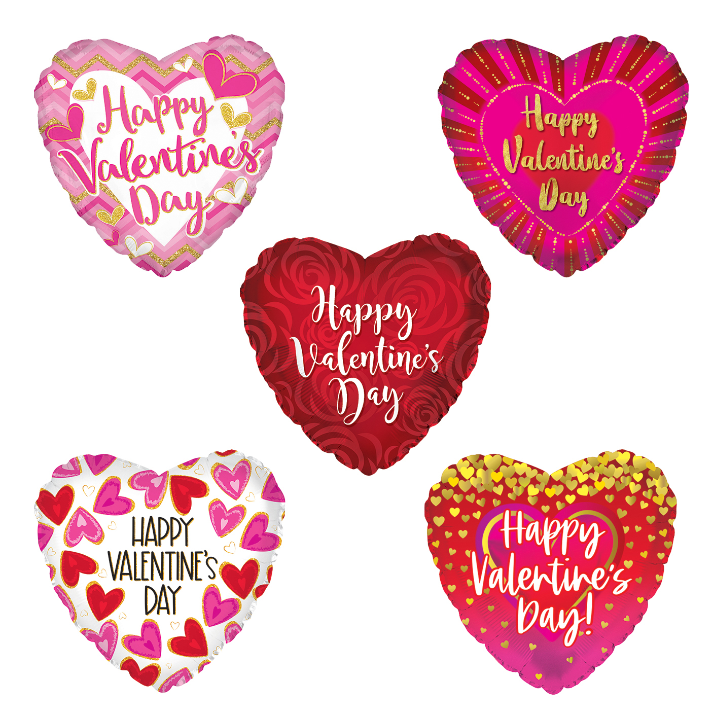 2362778 Mylar Valentine Balloons - Assorted, 17 case of 100