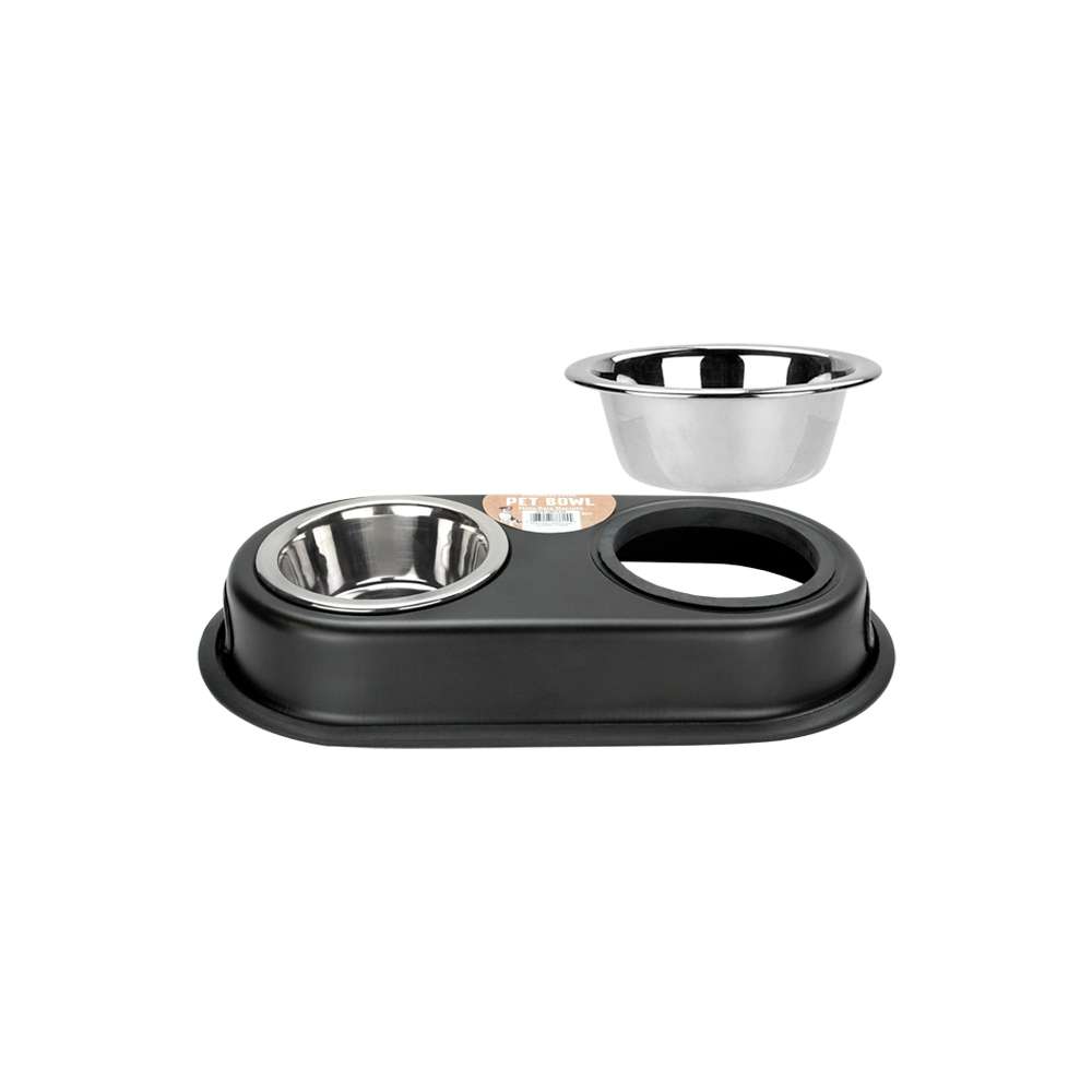 2379403 Stainless Steel Double Pet Bowls, Black, 8oz case of 24