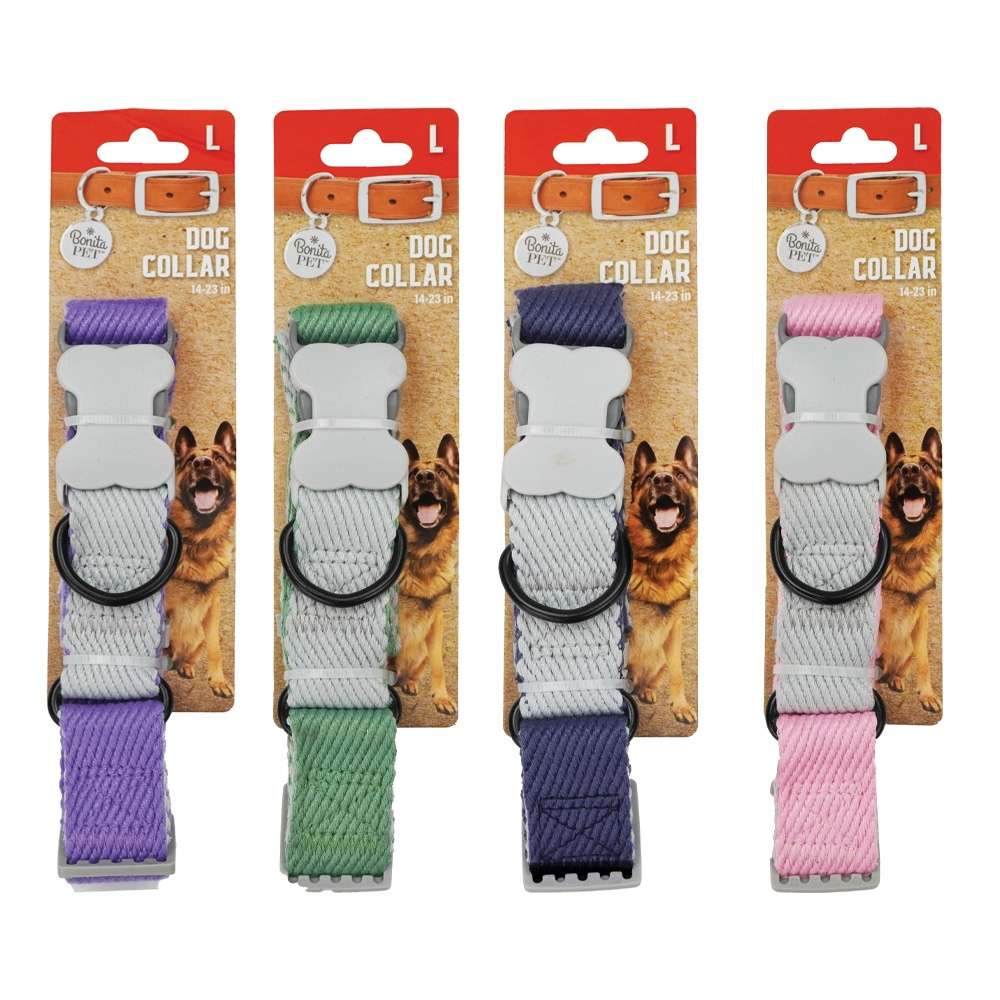 2384712 Cotton Dog Collars - Large, Assorted Colors case of 96