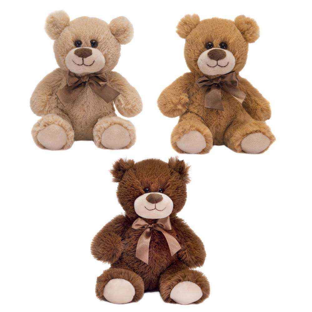 2384928 Sitting Brown Bears with Bow, 3 Assorted - 9.5 case of 24