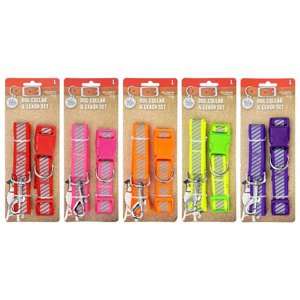 2384710 Reflective Nylon Leash & Collar Sets - Large, Assorted Colors case of 96
