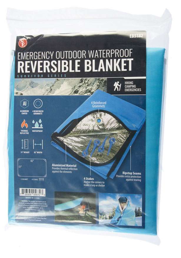 2385872 Emergency Outdoor Waterproof Reversible Blankets, Blue - 51 x 82 case of 36