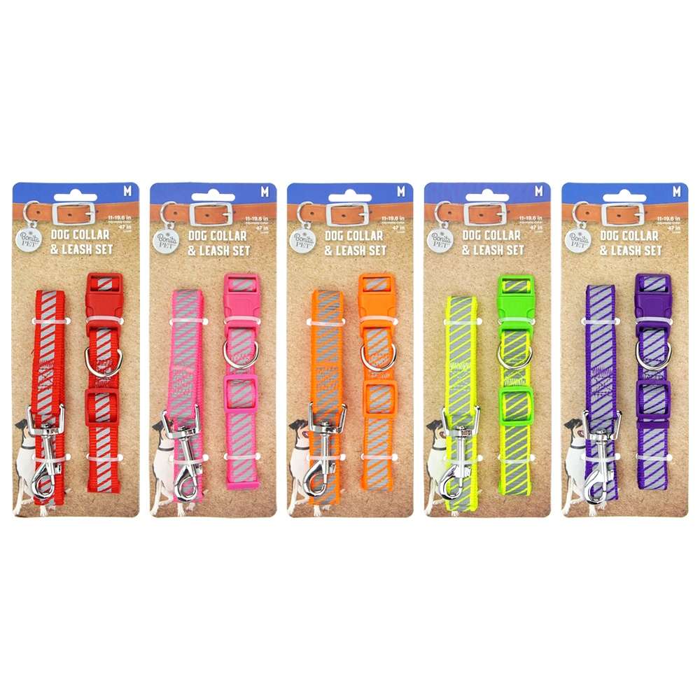 2384707 Reflective Nylon Leash & Collar Sets - Medium, Assorted Colors case of 96