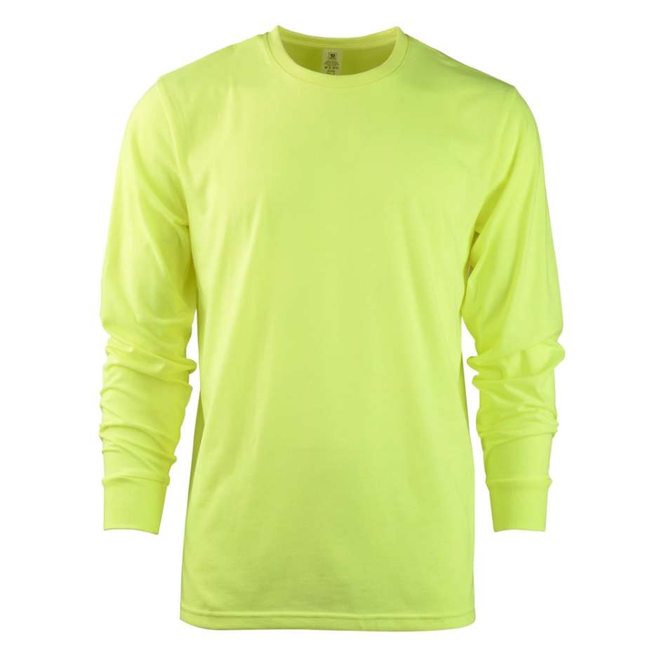 2380958 Men's Long Sleeve Crew Neck T-Shirts, Neon Green, Large case of 60