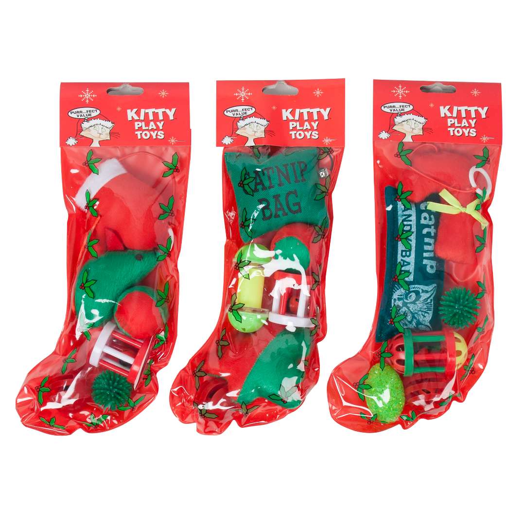 2380680 Christmas Stocking with Cat Toys, Assorted, 6pc case of 36