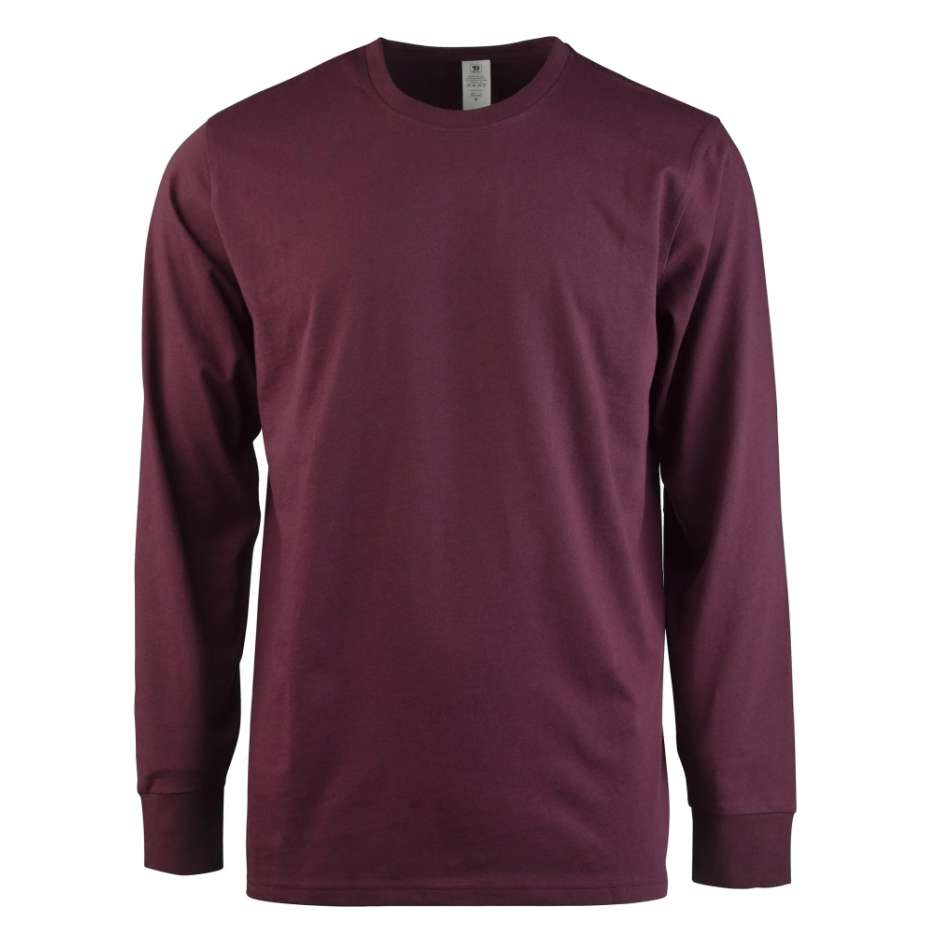2380951 Men's Long Sleeve Crew Neck T-Shirts, Burgundy, Medium case of 60