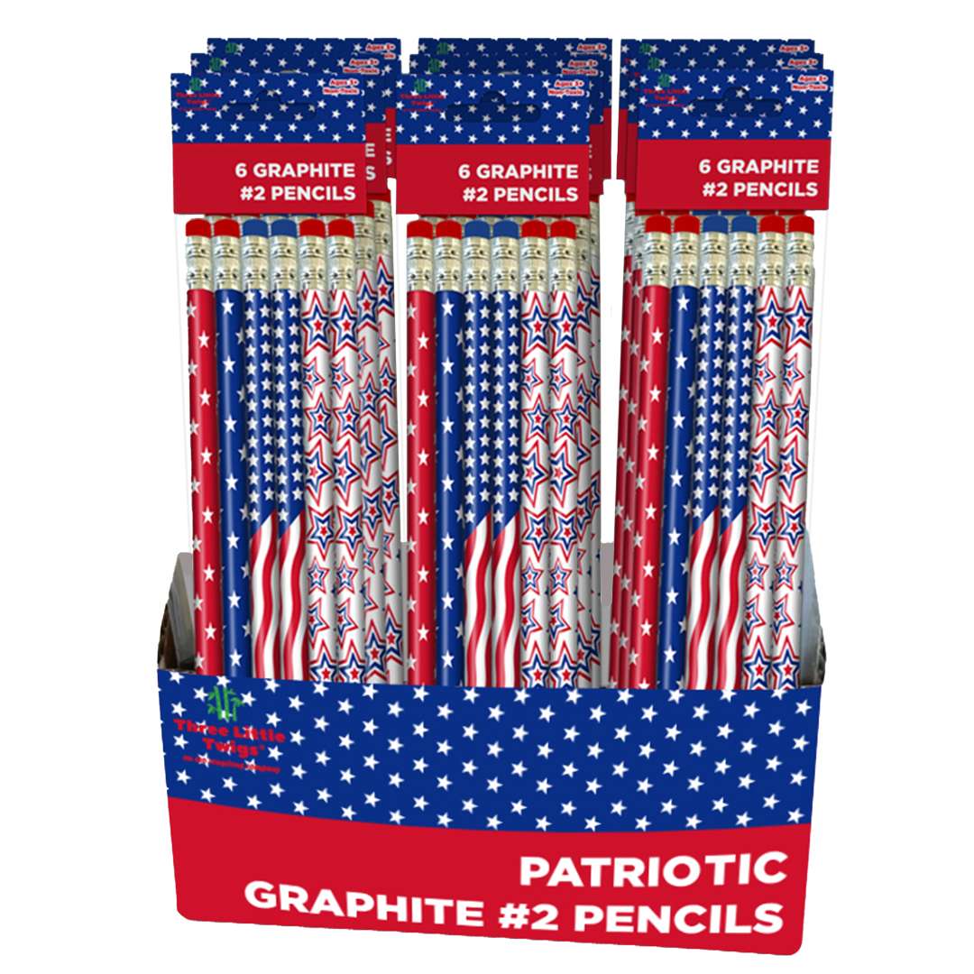 2374811 Graphite #2 Pencils - Patriotic Foil Wrapped case of 48