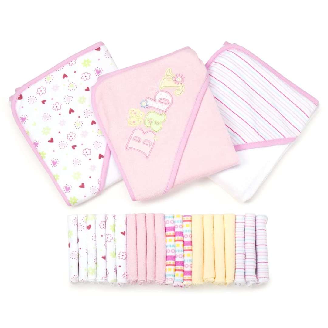2374917 Baby Hooded Towels & Washcloths Sets - Pink Flowers, 23-Piece Gift Set case of 12