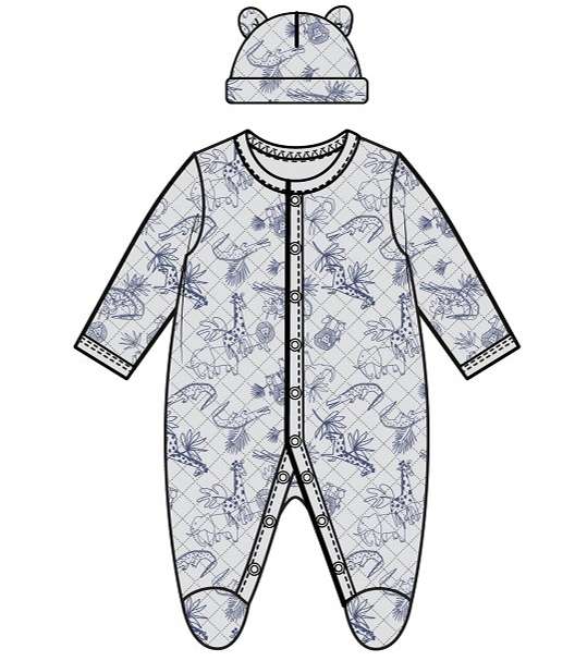 2380622 Boys' Quilted Sleep & Play Bodysuits with Hat, Gray case of 48