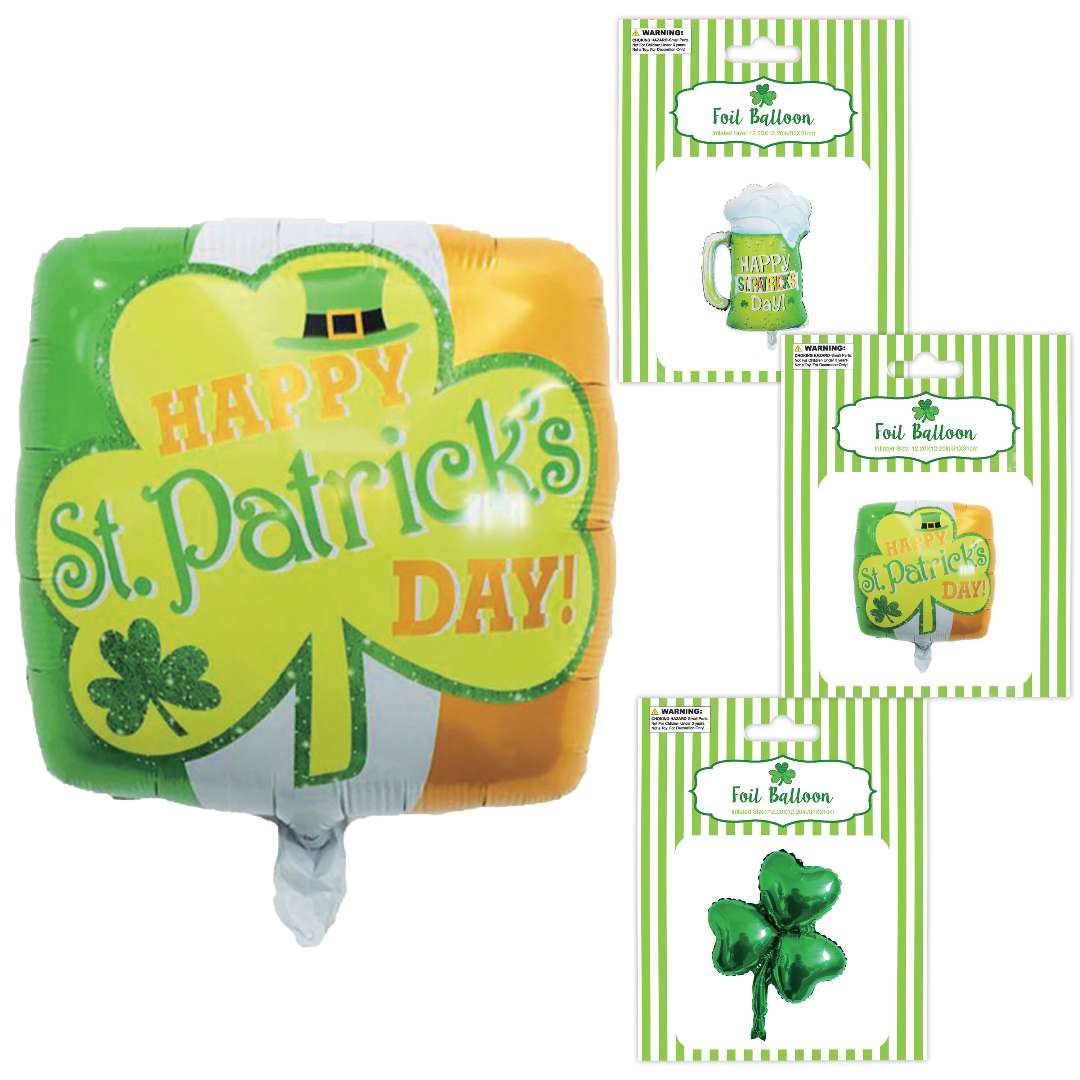 2382531 St. Patrick's Day Foil Balloons - Assorted case of 48