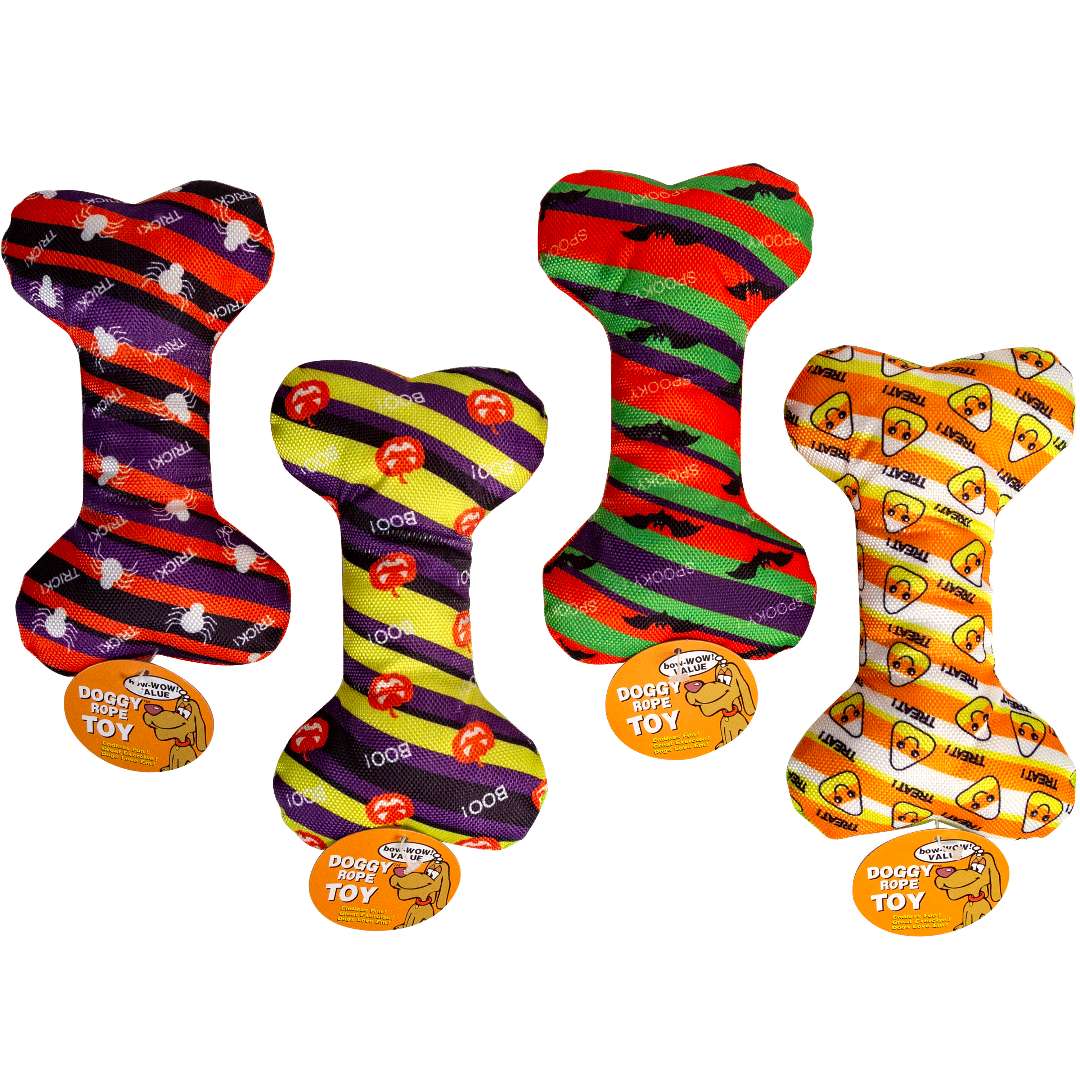 2385205 Halloween Dog Bone Canvas Toys - Assorted Prints case of 48