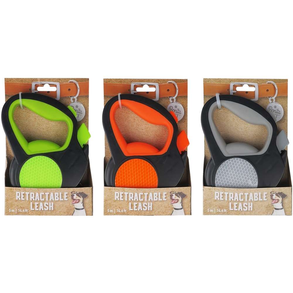 2384761 Retractable Dog Leashes - 16.4ft, Assorted Colors case of 24