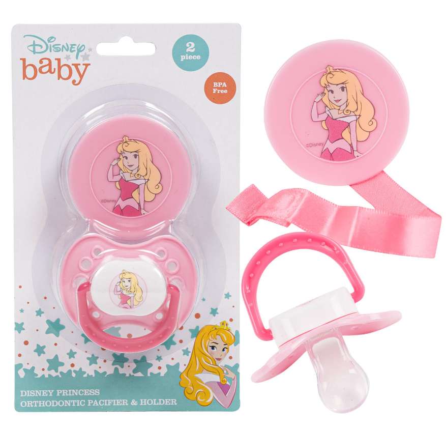 2376607 Disney Pacifier & Clip Sets - Sleeping Beauty, 2pk case of 48