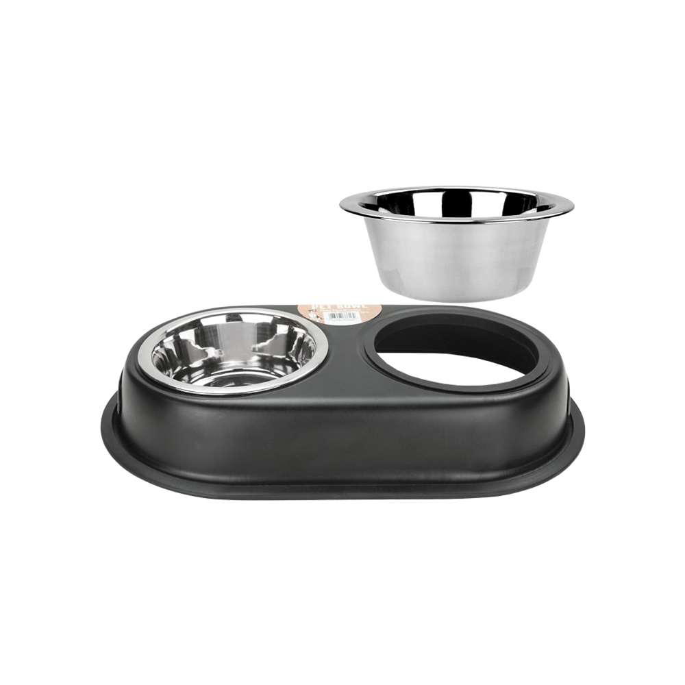2379404 Stainless Steel Double Pet Bowls, Black, 16oz case of 24
