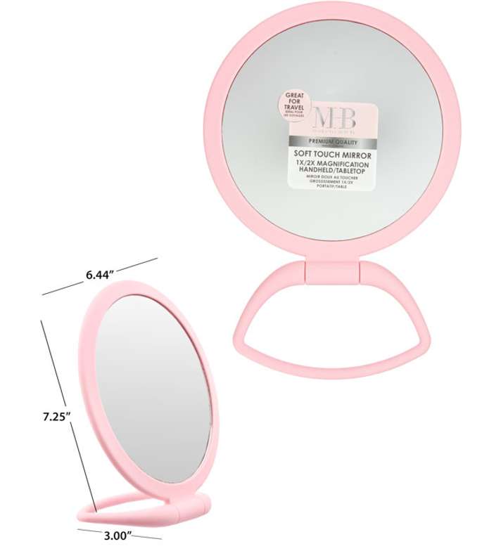 2378520 Flat Front Rounded Mirrors with Stand - Pink case of 48