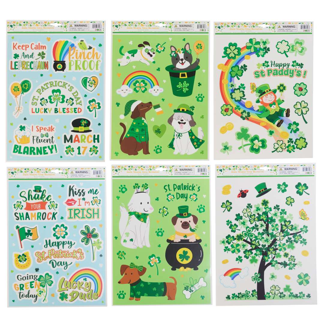 2382533 St. Patrick's Day Window Clings - Assorted case of 48