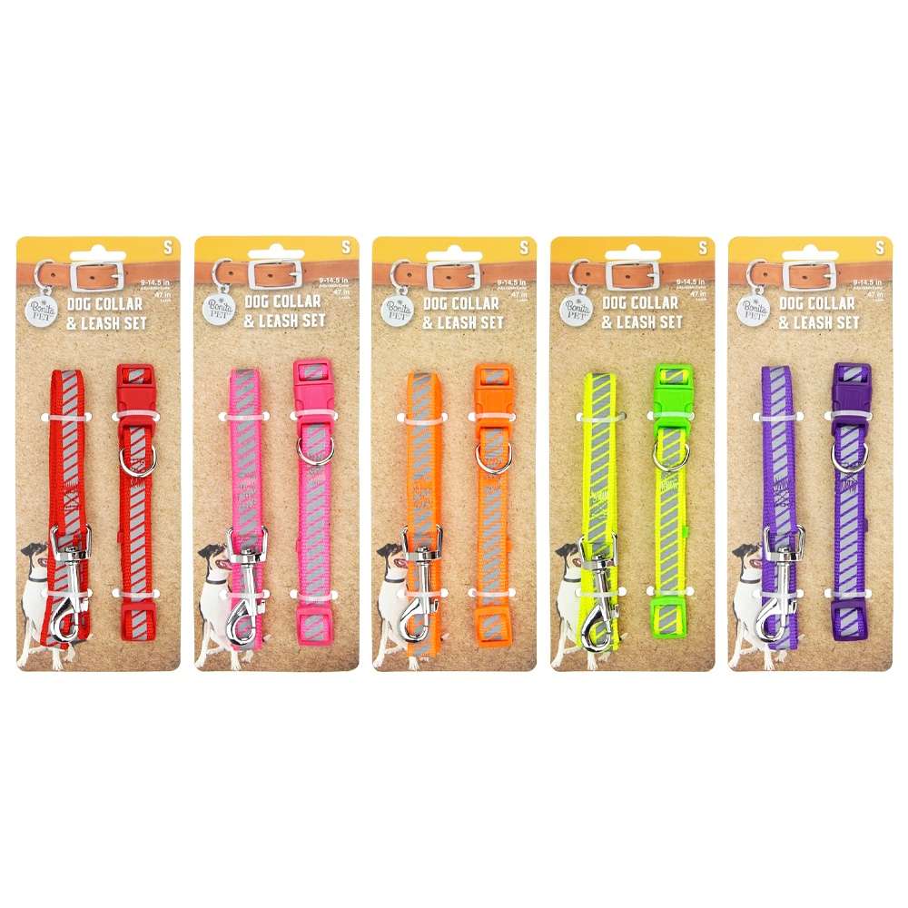 DollarDays 2384706 Reflective Nylon Leash & Collar Sets - Small, Assorted Color - Case of 96